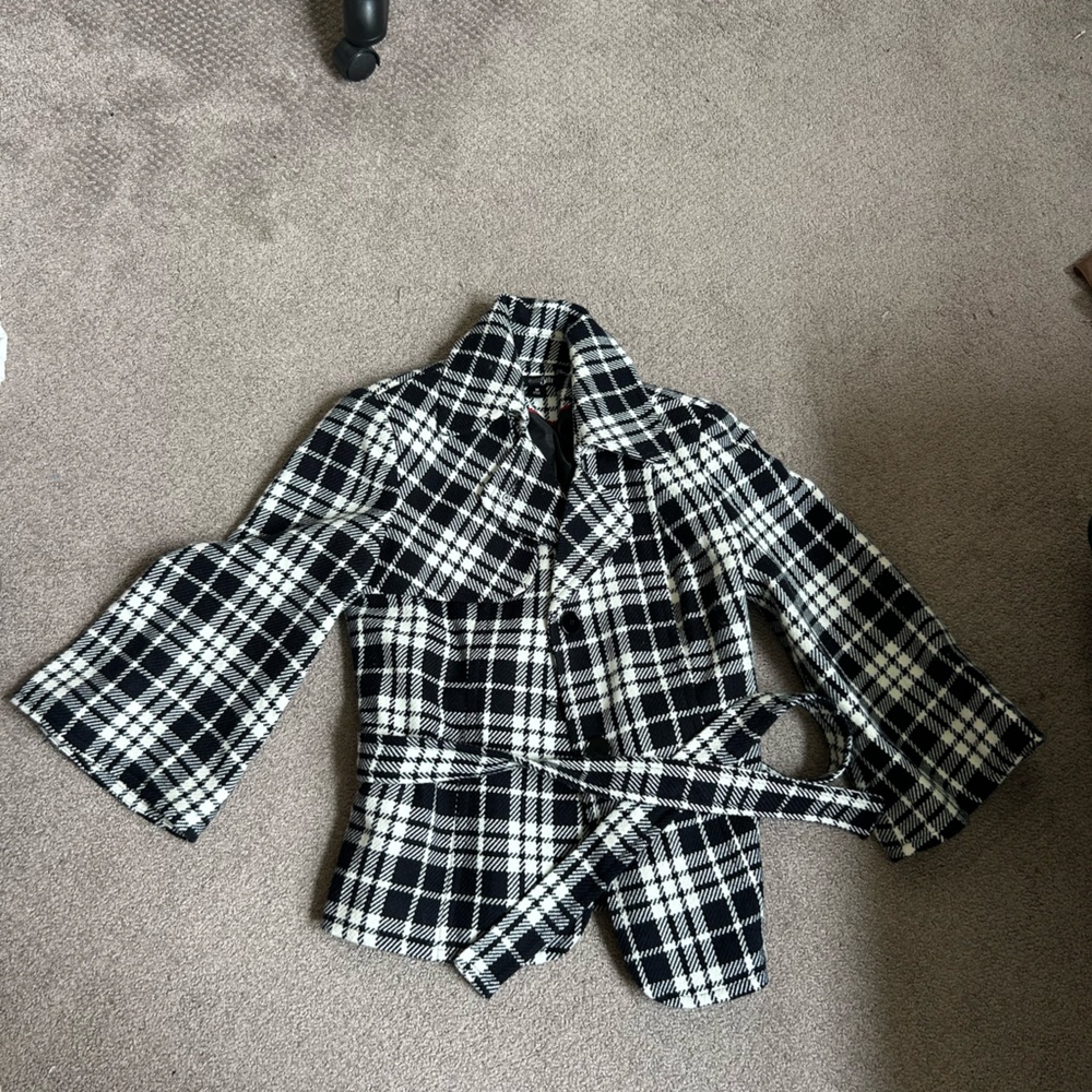East 5th Black and White Trench Coat Timeless Plaid Design